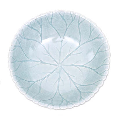 Celadon ceramic bowl, 'Lotus Garden' - Crackle Finish Celadon Ceramic Bowl