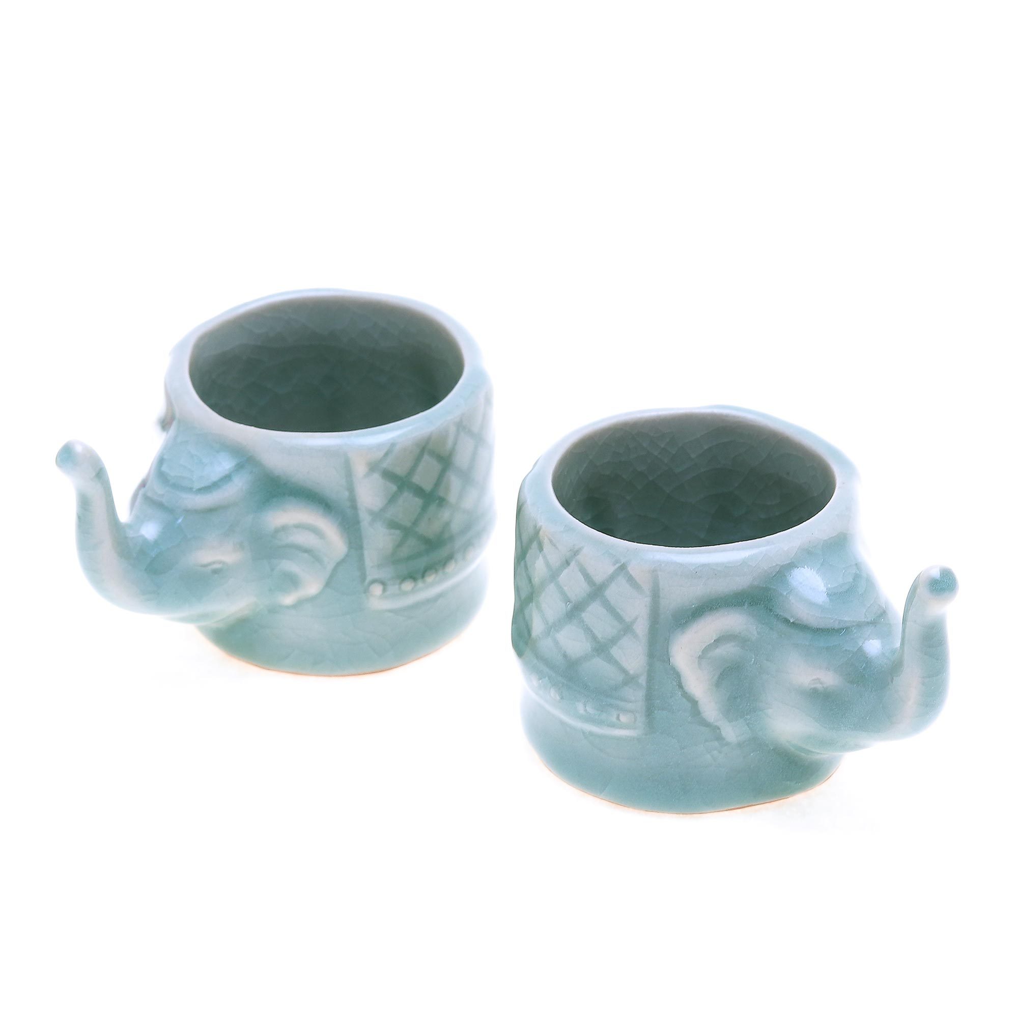 Aqua Celadon Ceramic Elephant Themed Teacups (Pair) Elephant Essence