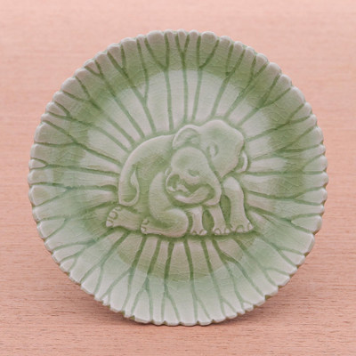 Small celadon ceramic plate, Elephant Nurture