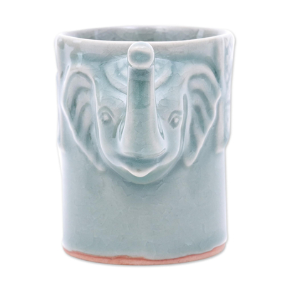 Taza de cerámica celadón - Taza Cerámica Elefante Celadon Azul-Verde