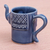 Celadon ceramic mug, 'Elephant Essence in Indigo' - Blue Celadon Ceramic Elephant Mug