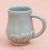 Celadon ceramic mug, 'Elephant Walk' - Crackled Finish Aqua Elephant Themed Celadon Mug