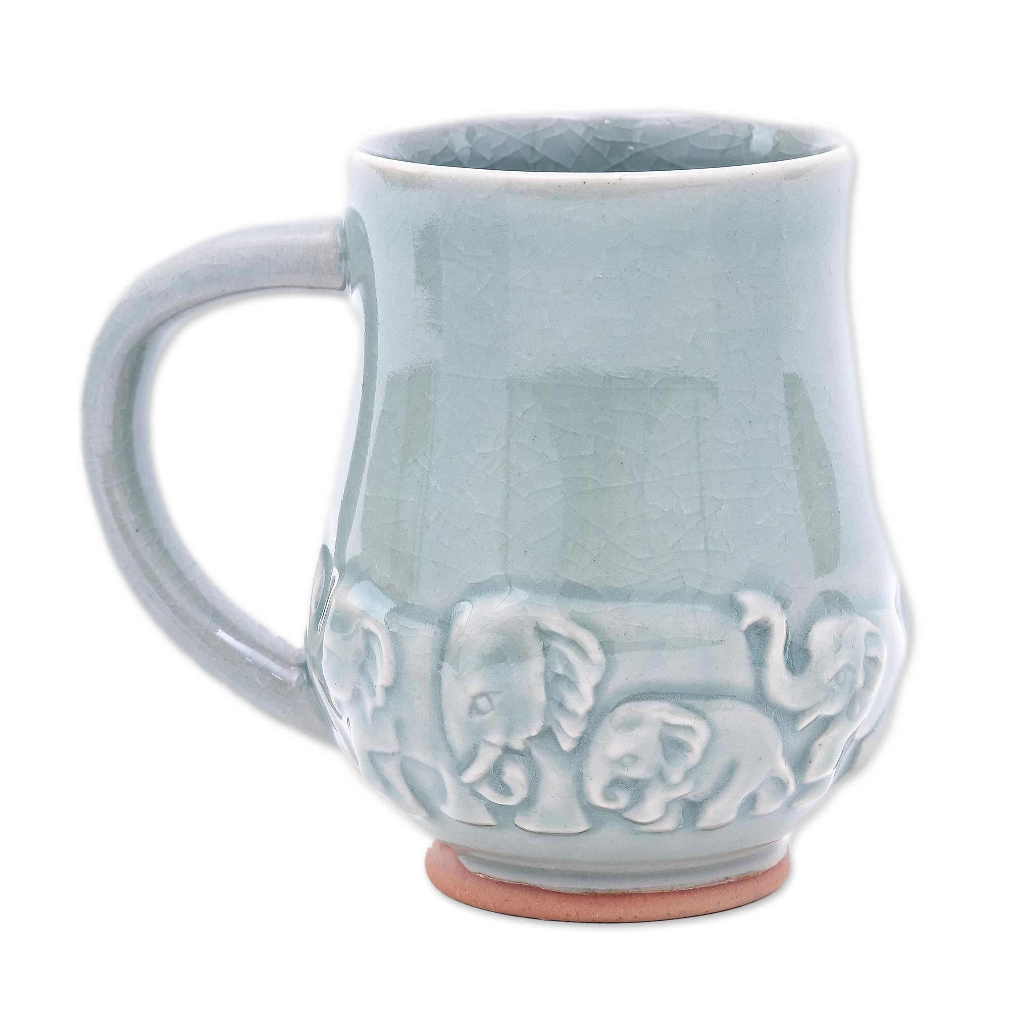 UNICEF Market | Crackled Finish Aqua Elephant Themed Celadon Mug ...