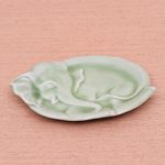 Celadon ceramic plate, 'Elephant at Rest in Green' - Handmade Elephant Themed Celadon Ceramic Plate