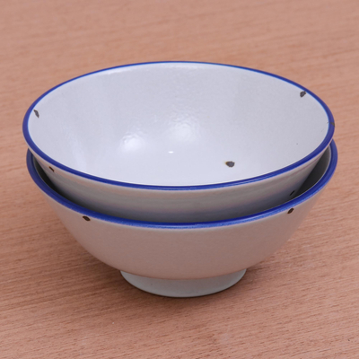 Ceramic bowls, 'Rustic Charm' (pair) - Enamelware-Look Ceramic Bowls from Thailand (Pair)