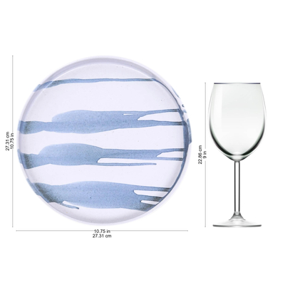 Ceramic plate, 'Wet Paint' - White and Blue Hand Crafted Dinner Plate