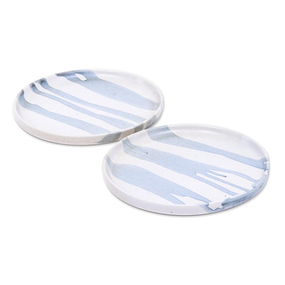 Platos de postre de cerámica, (par) - Platos Postre Pequeños de Cerámica Blanco y Azul (Pareja)