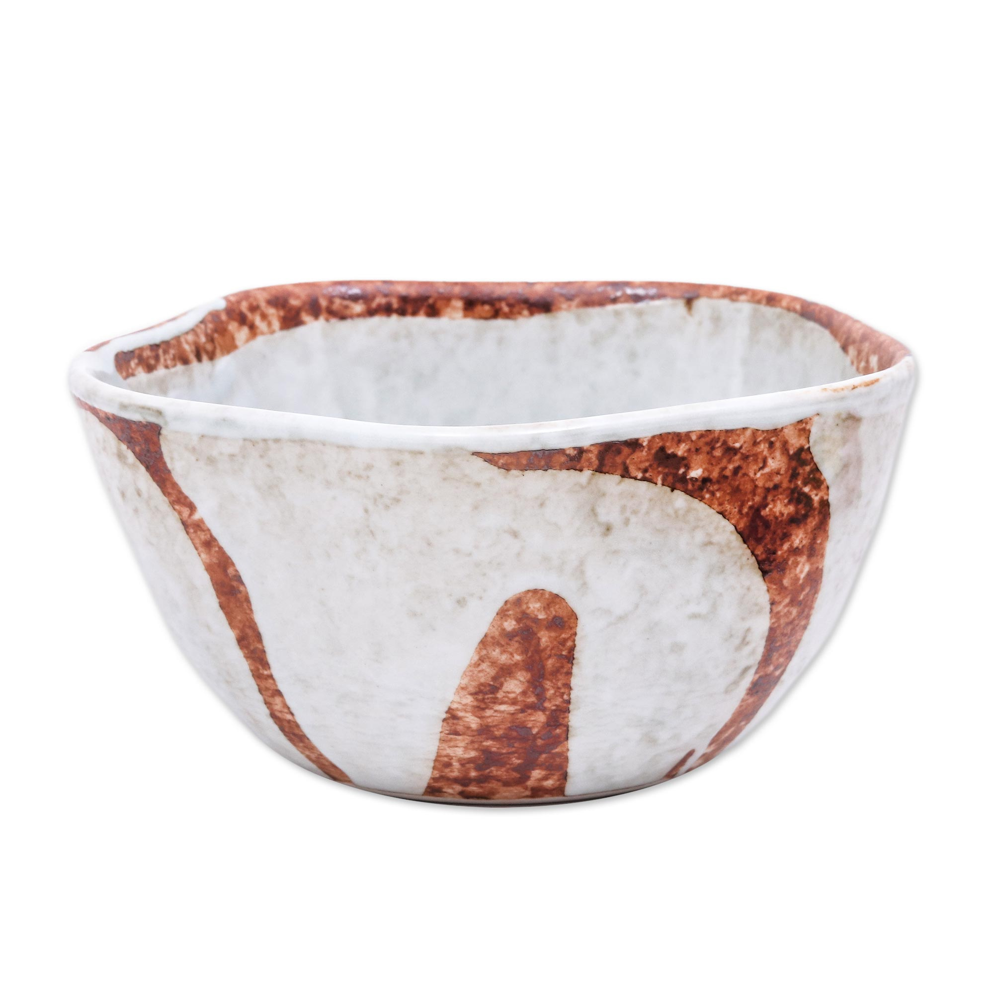 Fluted Brown and White Handmade Ceramic Bowl - Natural Appeal | NOVICA