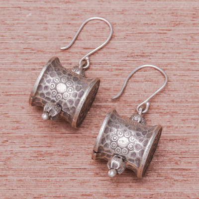 Silver dangle earrings, 'Karen Barrel' - Unique Hill Tribe 950 Silver Dangle Earrings