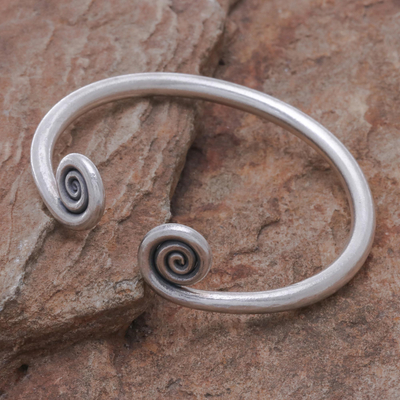 Silver cuff bracelet, Fiddlehead Fern