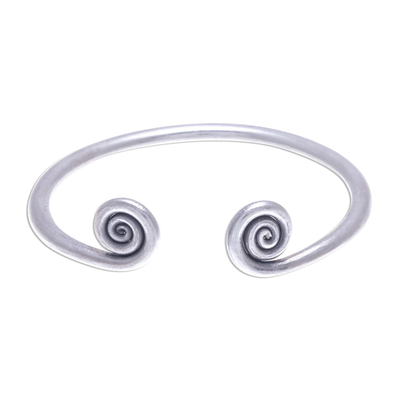 Silver cuff bracelet, 'Fiddlehead Fern' - Hill Tribe 950 Silver Spiral Cuff Bracelet