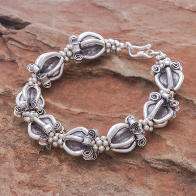 Silver link bracelet, 'Ornate Baubles' - Ornate 950 Silver Hill Tribe Style Link Bracelet