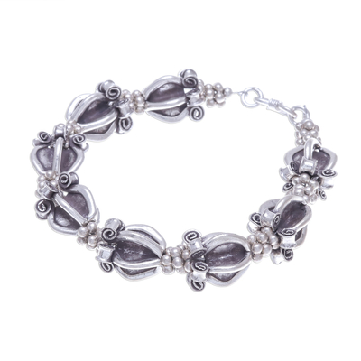 Silver link bracelet, 'Ornate Baubles' - Ornate 950 Silver Hill Tribe Style Link Bracelet