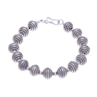Silver beaded bracelet, 'Karen Whorl' - Spiral Beaded 950 Silver Bracelet