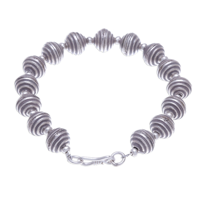 Silver beaded bracelet, 'Karen Whorl' - Spiral Beaded 950 Silver Bracelet