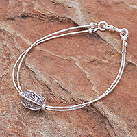 Silver beaded pendant bracelet, 'Karen Pleat'