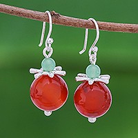 Carnelian and aventurine dangle earrings, 'Hover' - Carnelian and Aventurine Earrings with Hill Tribe Silver