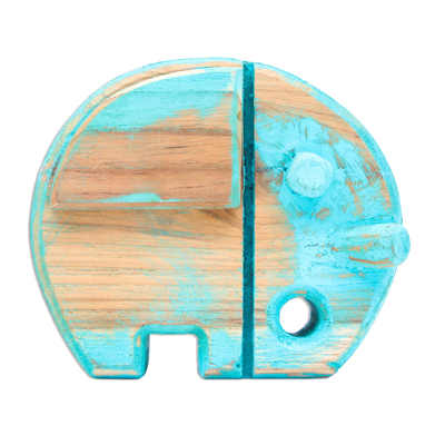 Holzstatuette, (4,5 Zoll) - Einzigartige handgeschnitzte rustikale Elefantenskulptur (4,5 Zoll)