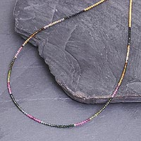 Gold-accented tourmaline beaded necklace, 'Natural Rainbow' - 24k Gold and Tourmaline Beaded Necklace