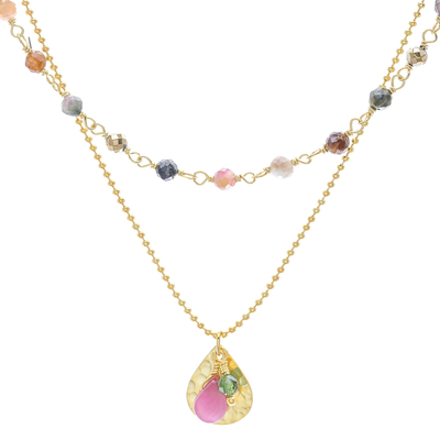 Vergoldete Turmalin-Perlenkette - Vergoldete Turmalin- und Hämatit-Halskette