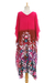 Cotton batik caftan, 'Fanfare in Fuchsia' - All Cotton Batik Caftan Dress in Fuchsia and Red (image 2d) thumbail