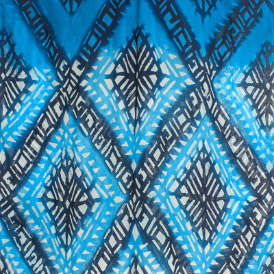Caftán batik de algodón - Vestido caftán batik con estampado de rombos azul pavo real