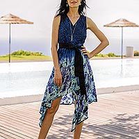 Featured review for Cotton batik wrap dress, Whirlwind in Blue