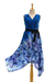 Cotton batik wrap dress, 'Whirlwind in Blue' - Handkerchief Hem Peacock Blue Wrap Dress (image 2e) thumbail