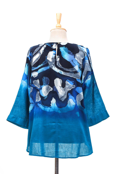 Blusa batik de algodón - Blusa Batik de Mujer 100% Algodón Azul