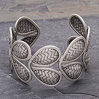 Woven Heart Shape 950 Silver Cuff Bracelet,'Woven Hearts'
