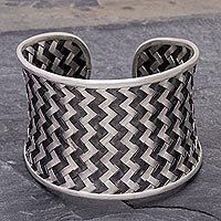 Silver cuff bracelet, 'Dark Path' - Woven 950 Silver Cuff Bracelet from Thailand