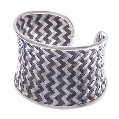 Silbernes Manschettenarmband - Gewebtes Manschettenarmband aus 950er Silber aus Thailand