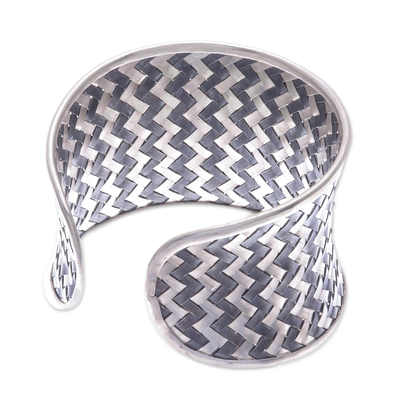 Silbernes Manschettenarmband - Gewebtes Manschettenarmband aus 950er Silber aus Thailand