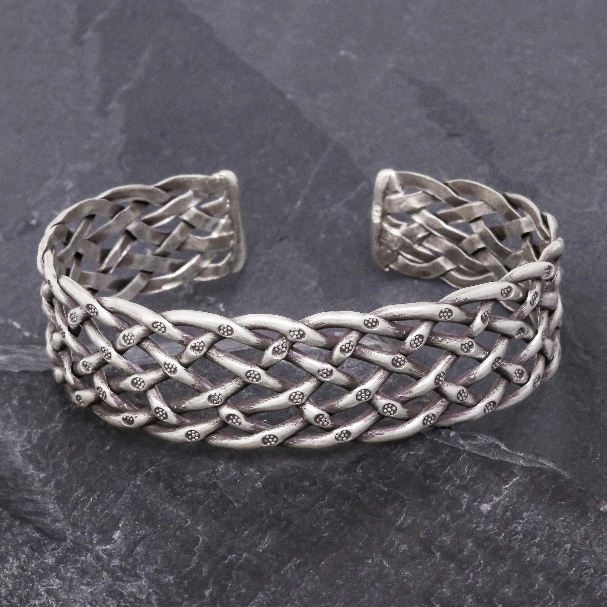 Stamped Sterling Silver Cuff Bracelet - Hill Tribe Trellis