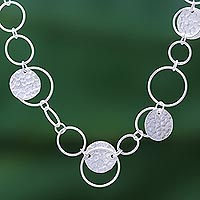 Collar de eslabones de plata - Elegante collar de eslabones de plata 950 martillados
