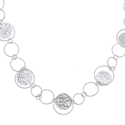 Collar de eslabones de plata - Elegante collar de eslabones de plata 950 martillados