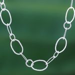 Long silver link necklace, 'Lanna Links' - Extra Long 950 Silver Hammered Link Necklace