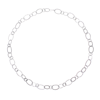 Collar largo de eslabones plateados - Collar extra largo de eslabones martillados de plata 950