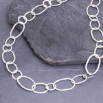 Long silver link necklace, 'Lanna Links' - Extra Long 950 Silver Hammered Link Necklace