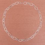 Long silver link necklace, 'Lanna Links' - Extra Long 950 Silver Hammered Link Necklace