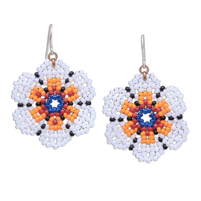 Beaded dangle earrings, 'Lanna Bloom in Multicolor' - White ad Multicolor Beaded Flower Dangle Earrings