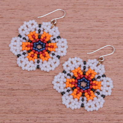 Beaded dangle earrings, 'Lanna Bloom in Multicolor' - White ad Multicolor Beaded Flower Dangle Earrings
