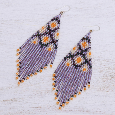 Beaded waterfall earrings, 'Lanna Cascade in Purple' - Purple Beaded Waterfall Earrings Handmade in Thailand
