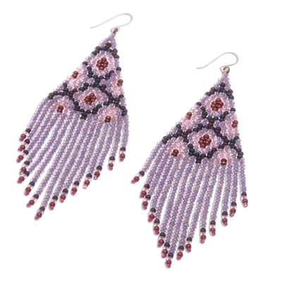 Beaded waterfall earrings, 'Lanna Cascade in Pink' - Pink/Multi Long Beaded Waterfall Earrings