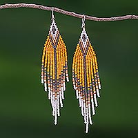 Beaded waterfall earrings, 'Lanna Arrow in Orange'
