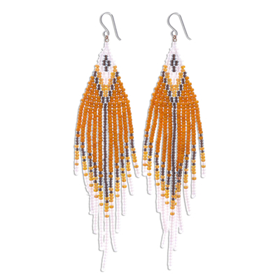Extra Long Beaded Orange Waterfall Earrings