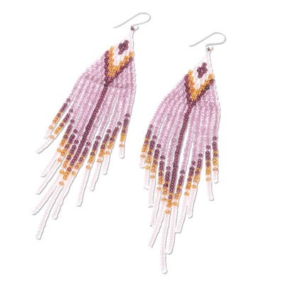 Beaded waterfall earrings, 'Lanna Arrow in Lilac' - Bohemian Style Long Beaded Waterfall Earrings
