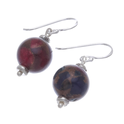 Glass bead dangle earrings, 'Fantastic Journey' - 950 Silver and Glass Bead Dangle Earrings