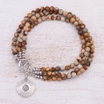 Jasper beaded bracelet, 'Infinite Earth' - Beaded Brown Jasper and 950 Silver Bracelet