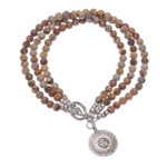 Jasper beaded bracelet, 'Infinite Earth' - Beaded Brown Jasper and 950 Silver Bracelet